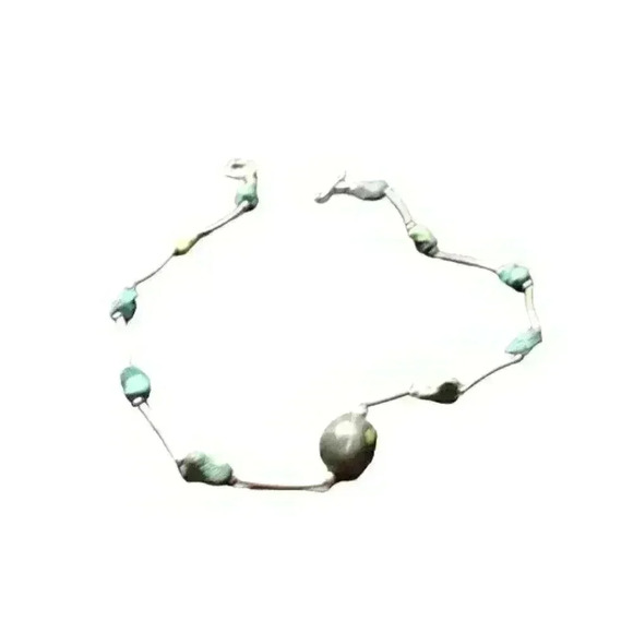 Faux Turquoise and silver necklace about 18 inches - Picture 1 of 12
